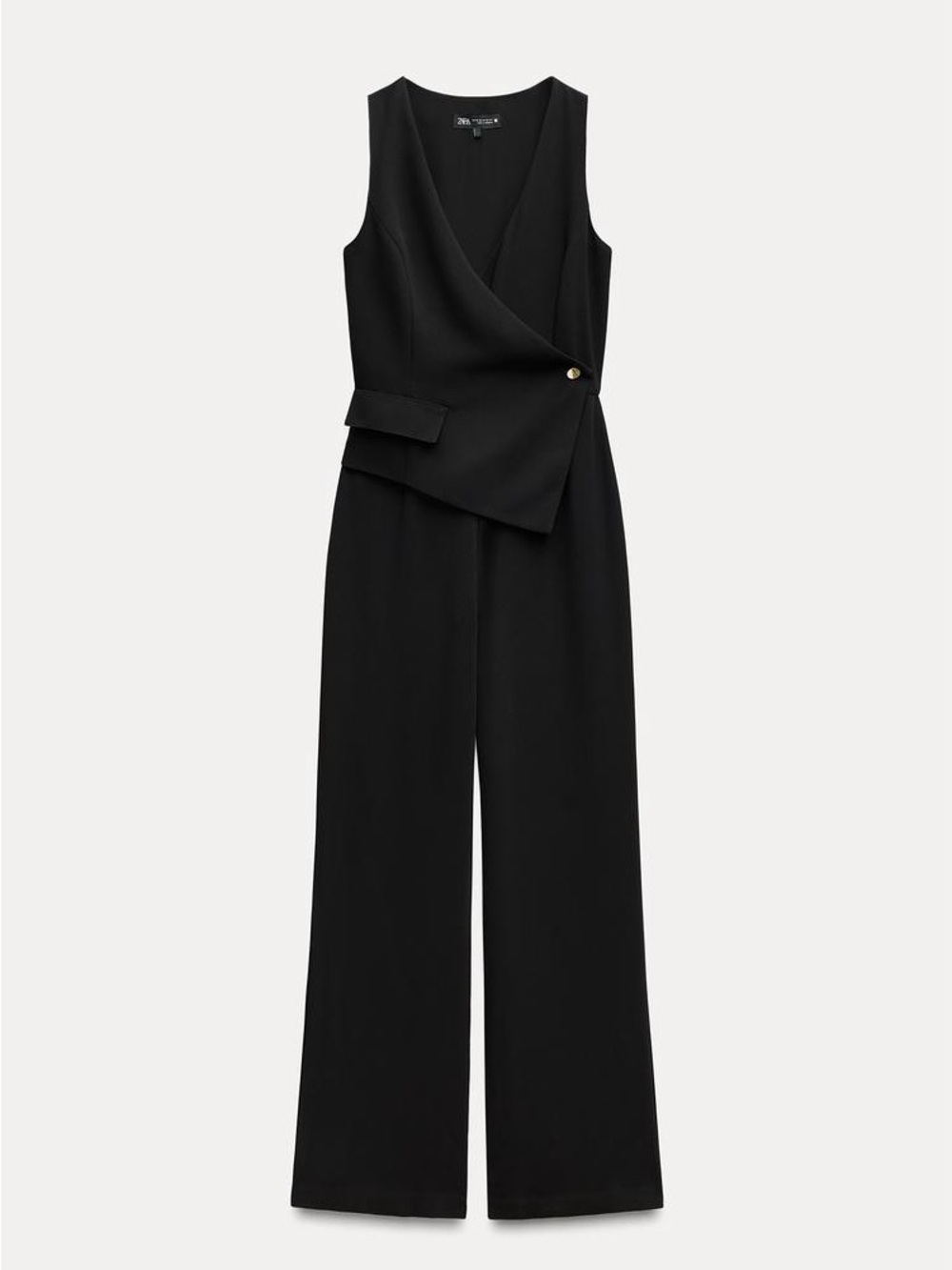 Zara Asymmetrical Vest Wide Leg Minimalist Jumpsuit, Black, M